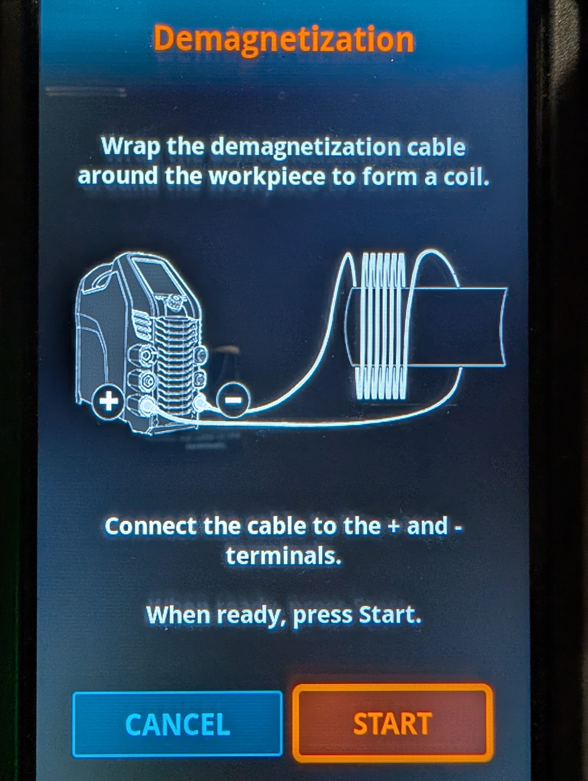 The demagnetizing function in the Kemppi Master T 355 AC/DC.