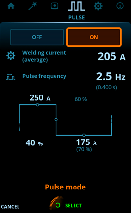 User interface view of pulsed MMA process