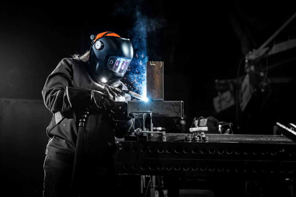 A welder welding