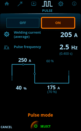 User interface view of pulsed MMA process